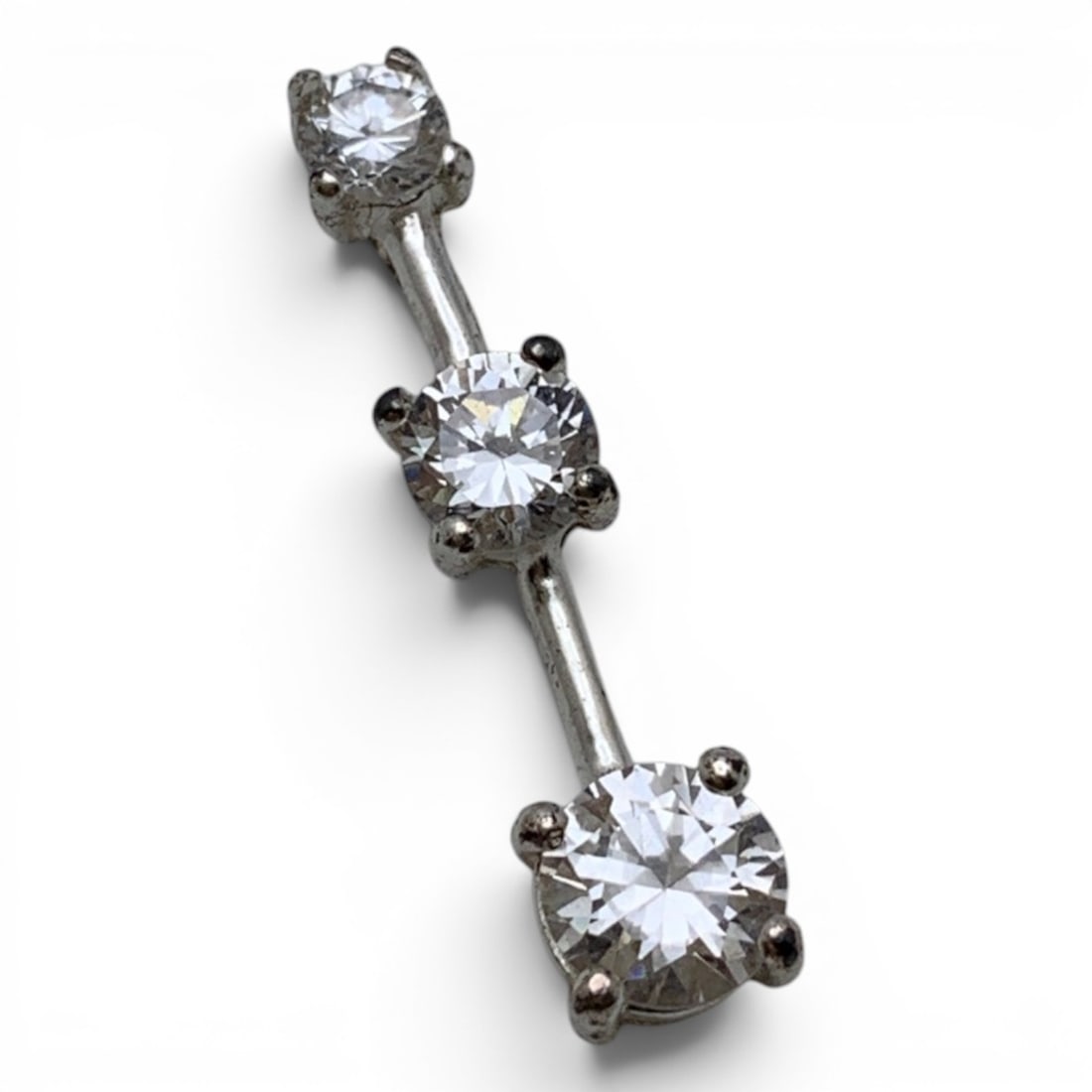 Sterling Silver & Clear Stone Pendant: Sterling Silver Pendant Featuring 3 Clear Stones Marked 925 - 1" Long - 1.7 Grams