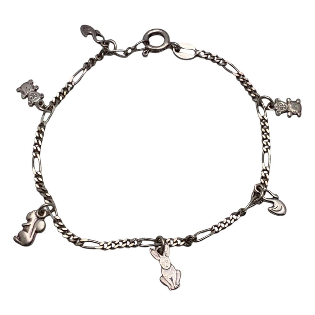 Sterling Silver Animal Charm Bracelet: Sterling Silver Animal Charm Bracelet Marked 925 - 7 5/8" Long - 3.8 Grams
