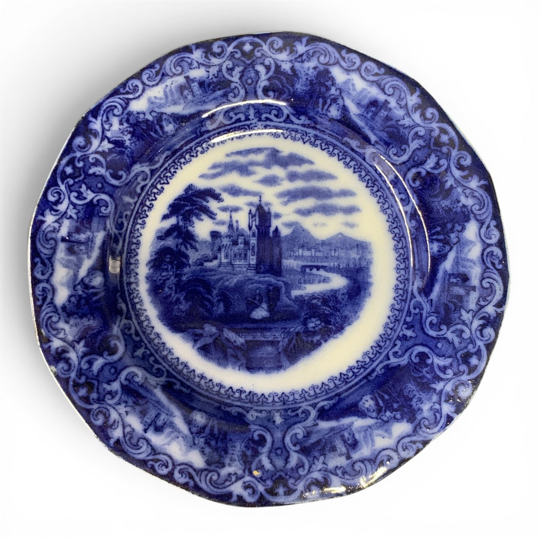 Antique Watteau Pattern Flow Blue Plate - 2