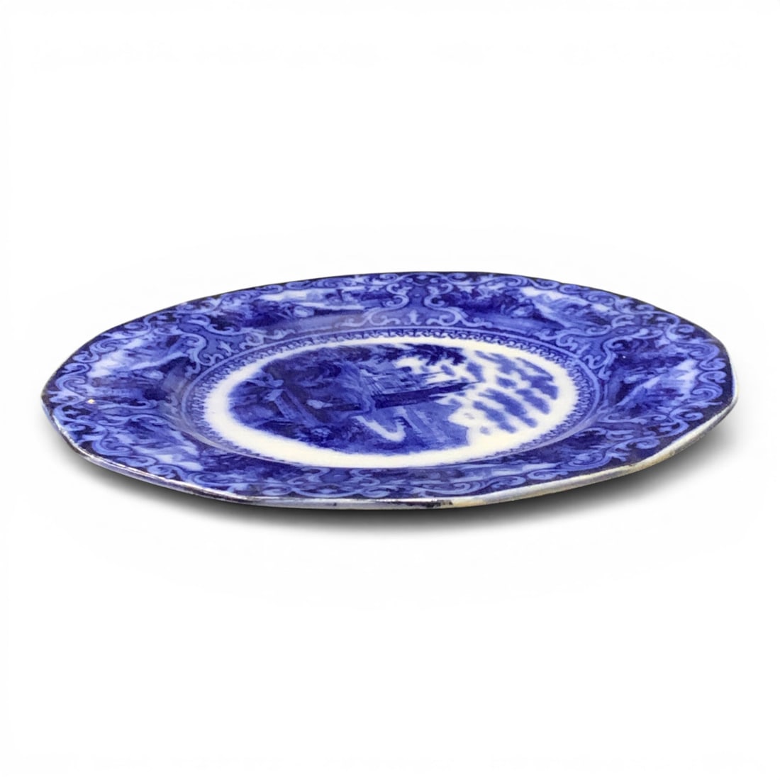 Antique Watteau Pattern Flow Blue Plate - 4