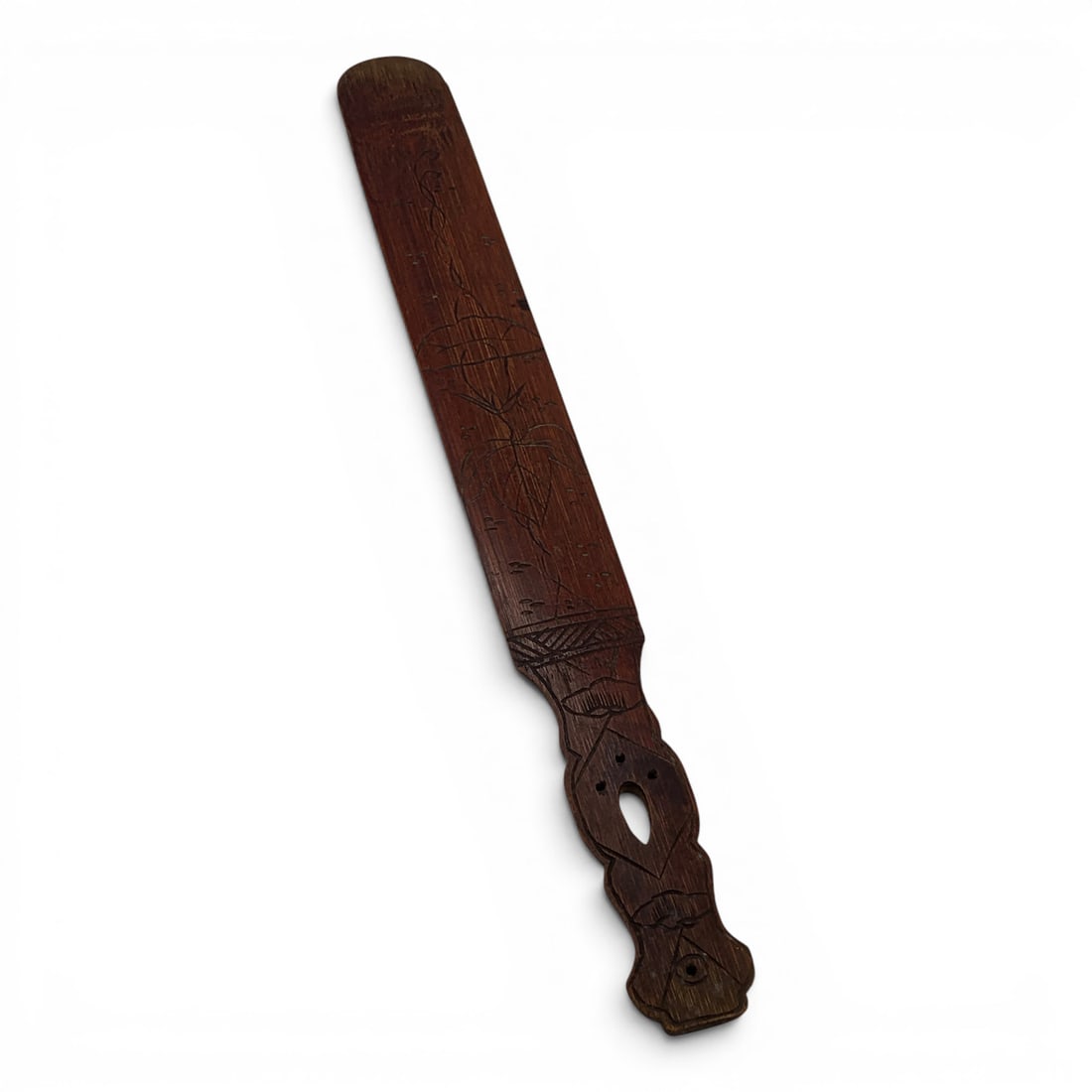 Vintage Japanese Carved Bamboo Page Turner: Vintage Japanese Carved Bamboo Page Turner Featuring A Detailed Scene Of A Traveler17 1/4" Long