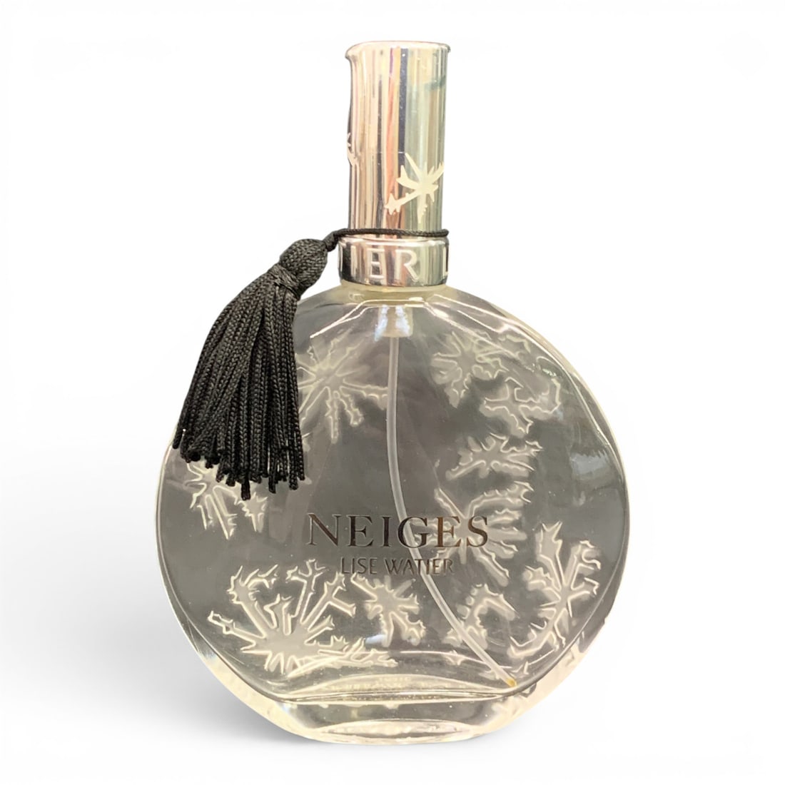 Lise Watier Neiges Perfume Bottle: Lise Watier Neiges Eau De Toilette Empty Perfume Bottle With Frosted Snowflake DecorationMarked: Lisa Watier Neiges5 3/4" Tall