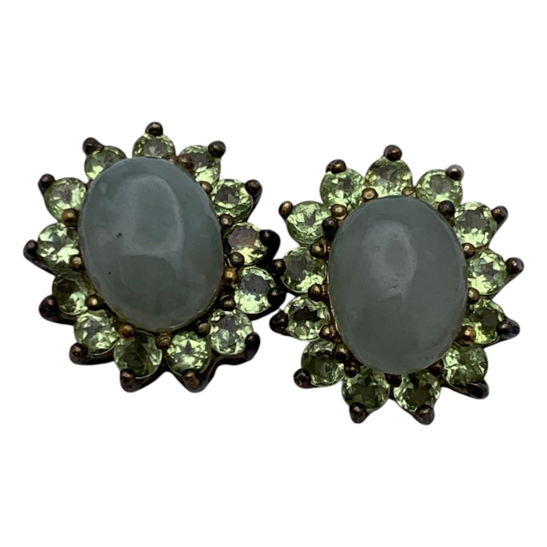 Pair Of Sterling Jade & Green Stone Earrings: Pair Of Sterling Jade & Green Stone Earrings Marked 925 - 1/2" Long - 5.4 Grams