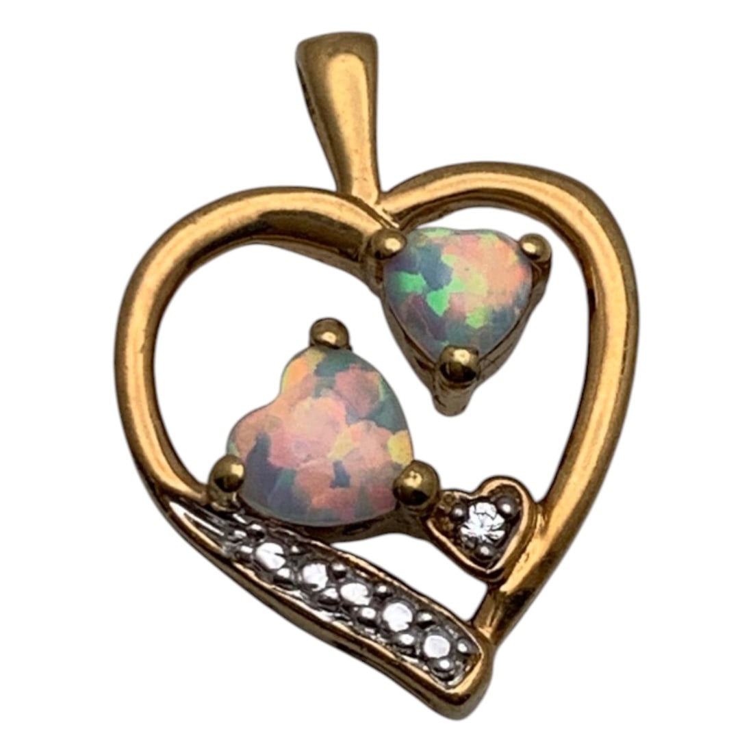Sterling & White Opal Gold Tone Heart Pendant (1 of 3)