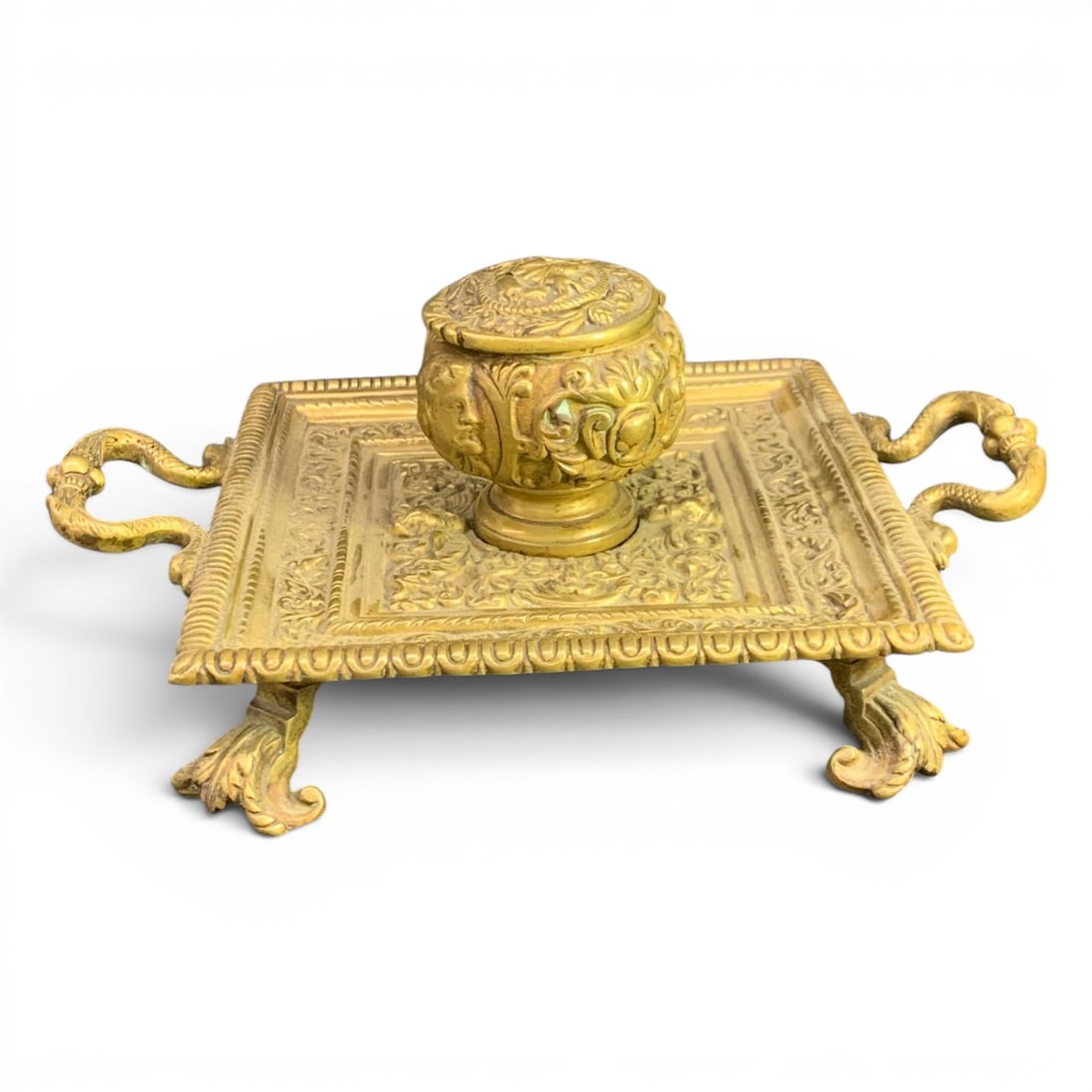 Antique Ornate Brass Inkwell (1 of 3)