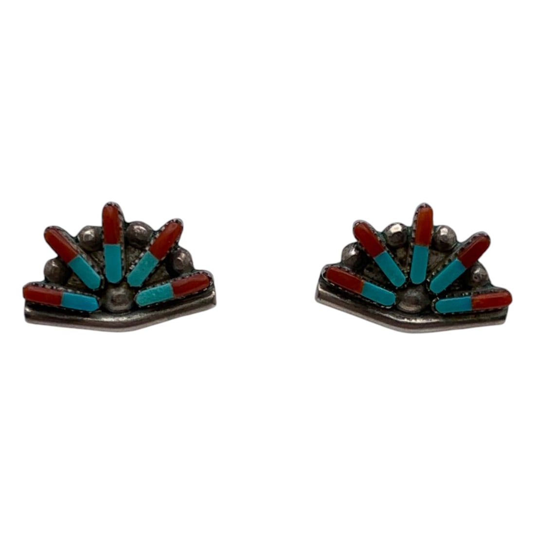 Pair Of Silver Turquoise & Coral Earrings: Pair Of Silver Turquoise & Coral Earrings Tests Silver - 5/8" Long - 2.1 Grams
