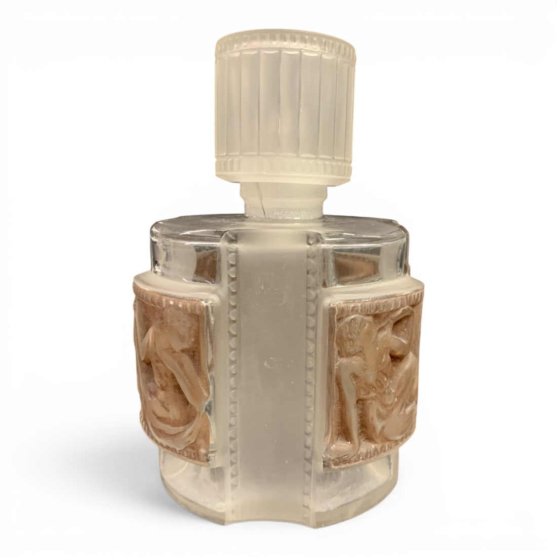 Vintage Rene Lalique Helene Perfume Bottle: Vintage Art Deco Rene Lalique Helene Perfume Bottle Depicting Classical Female FiguresMarked: Lalique 5 5/8" TallNeck Of Perfume Bottle Is Cracked - See Photos