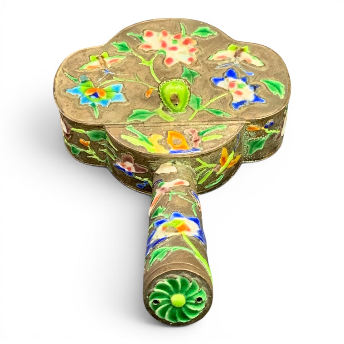 Vintage Chinese Cloisonne Metal Crumb Catcher: Vintage Chinese Cloisonne Metal Crumb Catcher Featuring Colorful Enameled Designs Marked On Bottom: China6" LongShows Damage On Inside Enameling