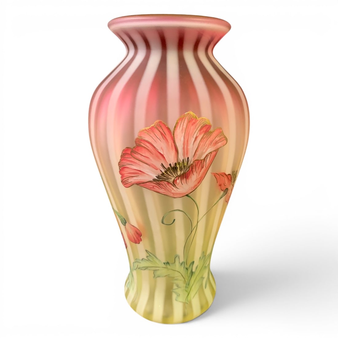 2001 Fenton Glass "meadow Poppies" Vase: Fenton Glass "meadow Poppies" Vase From The 2001 Connoisseur CollectionMarked On Bottom: Designed By Francis Buster, Hand Painted By Brenda Pezzoni, #550/17509 3/4" Tall