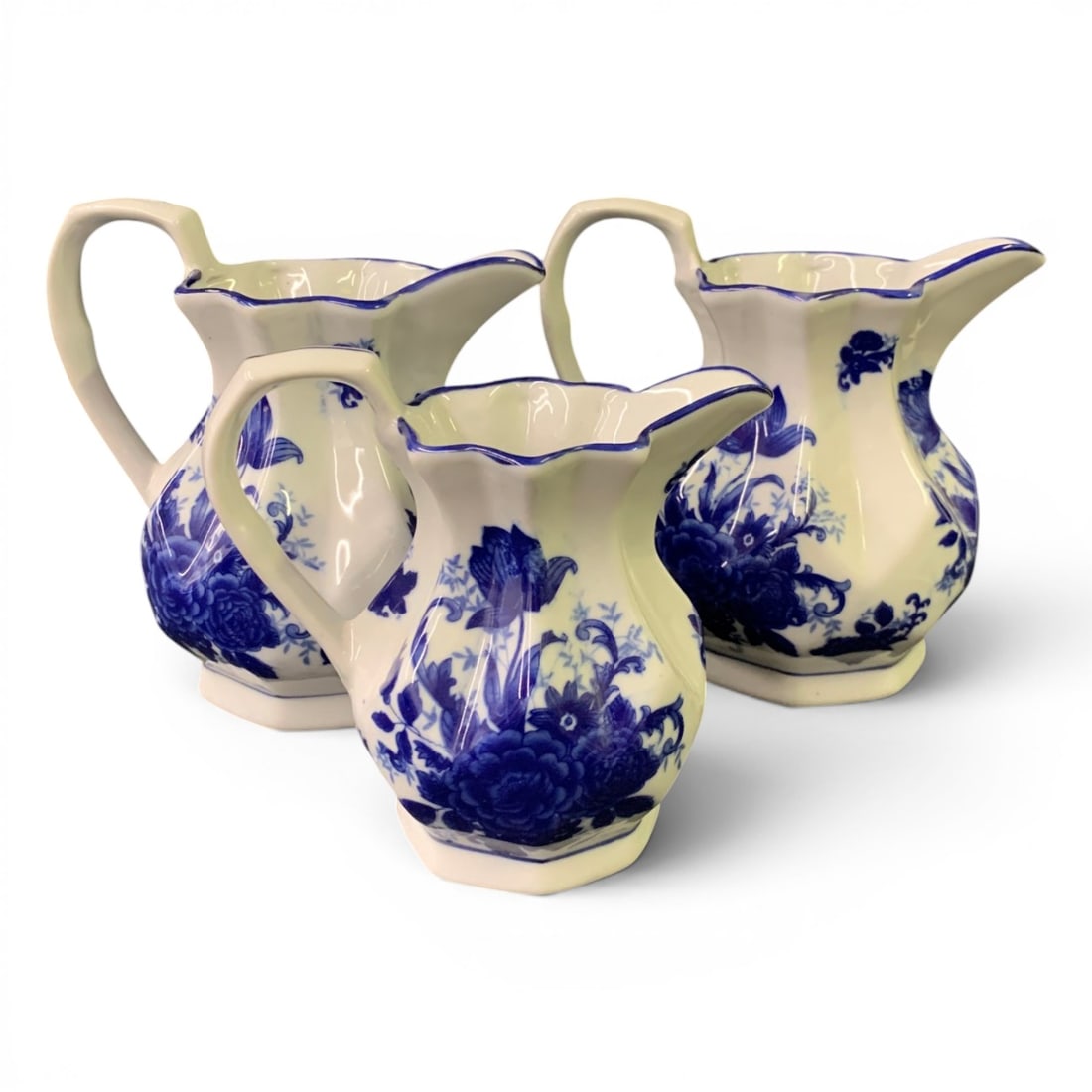 3 Ironstone Blue & White Decorated Pitchers (1 of 6)