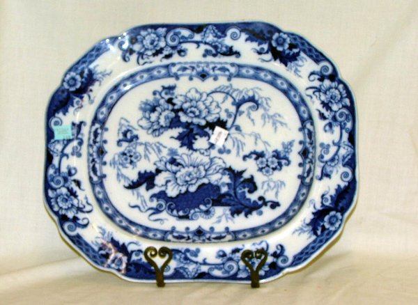 15" floral pattern flow blue platter sig: 15" floral pattern flow blue platter signed Cauldon England stoneware J.R. Bentick