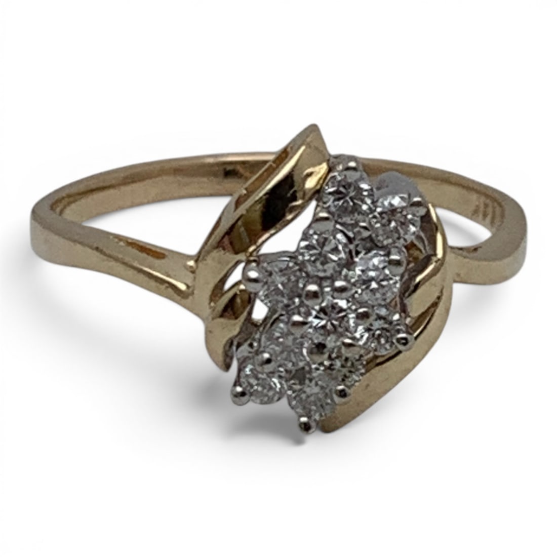 14k Yellow Gold & White Diamond Cluster Ring: 14k Yellow Gold Ring Featuring 11 Round Cut White Diamonds Approx. 0.05ct Each.Marked 14k - Size 8 - 1.8 DwtGemstones Tested With Presidium Gem Tester Il - Berners Does Not Guarantee Authenticity Of