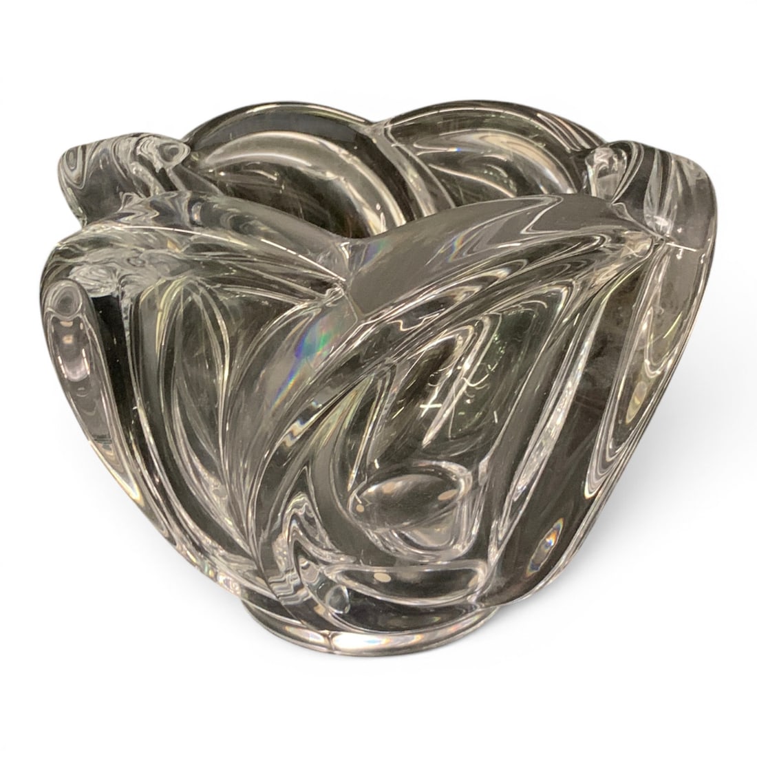 Art Vannes Crystal Bowl: Art Vannes Crystal Bowl Featuring A Heavy Swirl Design Made In France Marked On Bottom: Vannes Cristal5 3/4" Tall