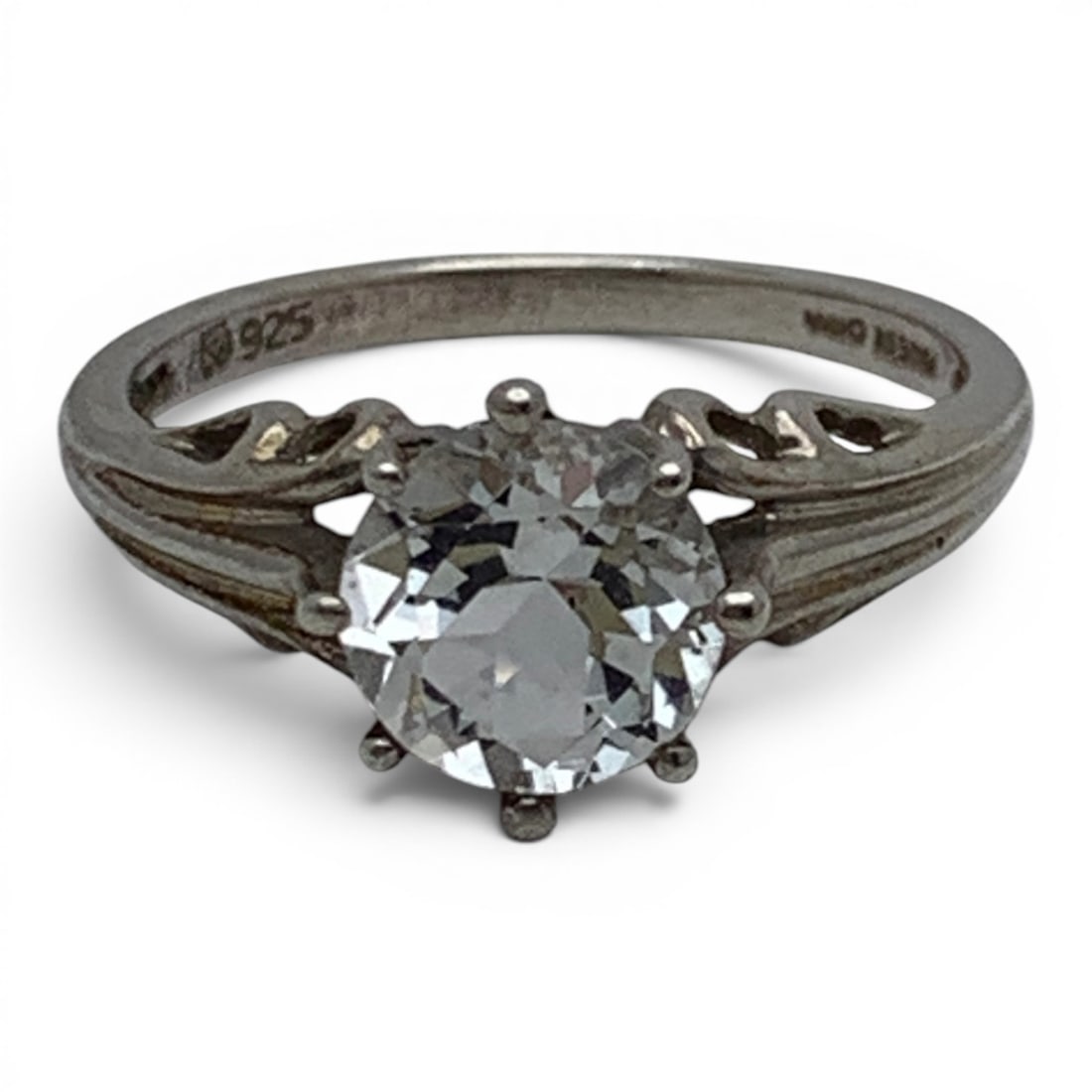 Sterling Silver & Clear Stone Ring: Sterling Silver Ring Featuring A Solitaire Round Cut Clear StoneMarked 925 - Size 8.75 - 3.3 Grams