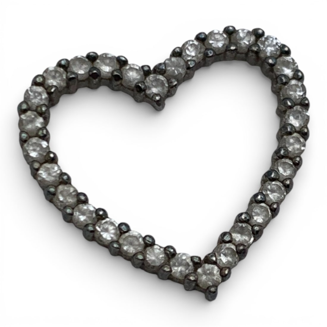 Sterling Silver & Cubic Zirconia Heart Pendant: Marked 925 Cz - 5/8" Long - 1.4 Grams