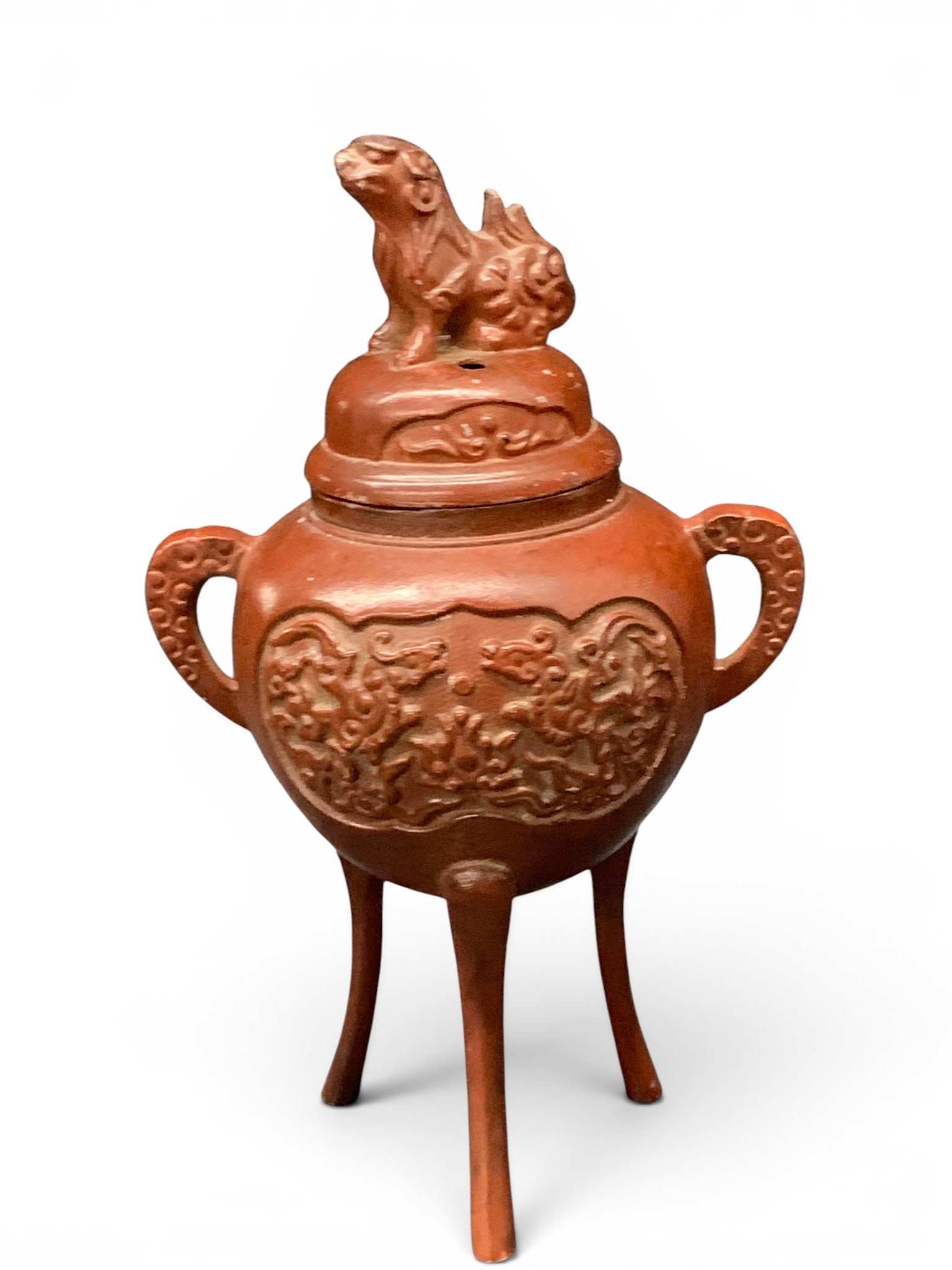 Vintage Chinese Cast Metal Tripod Censer: Vintage Chinese Cast Metal Lidded Tripod Censer Signed On Bottom7 1/4" Tall
