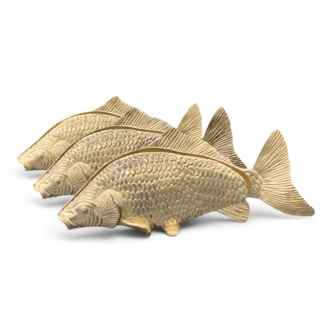 3 Silver Tone Fish Sculptures: 3 Silver Tone Fish Sculptures Functioning As A Napkin, Letter Or Menu Holder9 1/4" Long