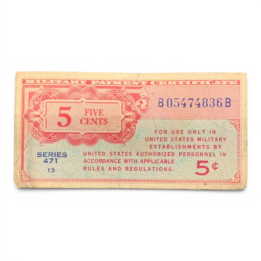 5 Cents Of Vintage Military Payment Money: 5 Cents Of Vintage Military Payment Money - Series 471, 13 - Five Cents