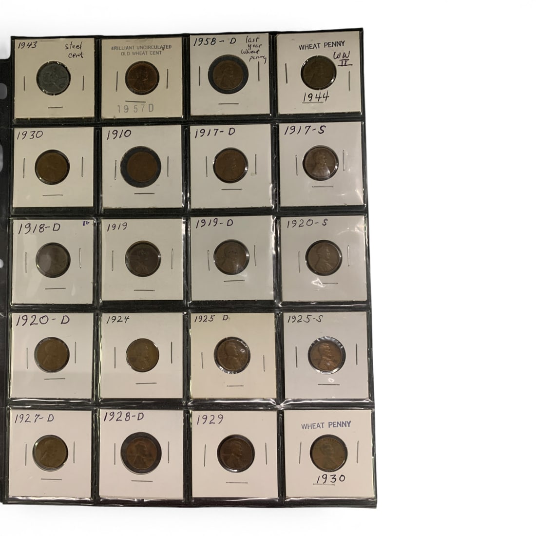 Sheet Of 20 Wheat Pennies: Sheet Of 20 Wheat Pennies - 1910-1958 - P, D, & S Mints