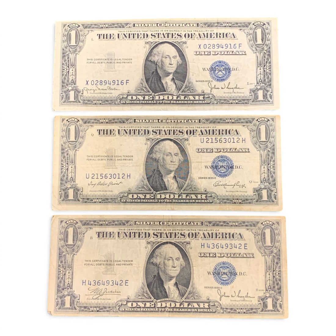 3 1935 $1 Silver Certificate Notes: 3 1935 $1 Silver Certificate Notes Including C, D, & E - Blue Seal