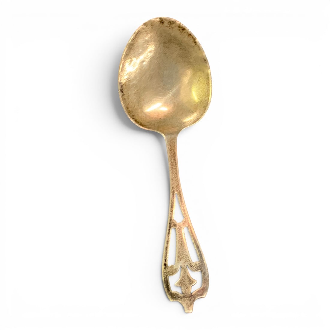 Antique Sterling Silver Salt Spoon: Antique Sterling Silver Salt Spoon Featuring A Pierced Decorative Handle Marked: Sterling - 3 1/2" Long - 6.5 Grams