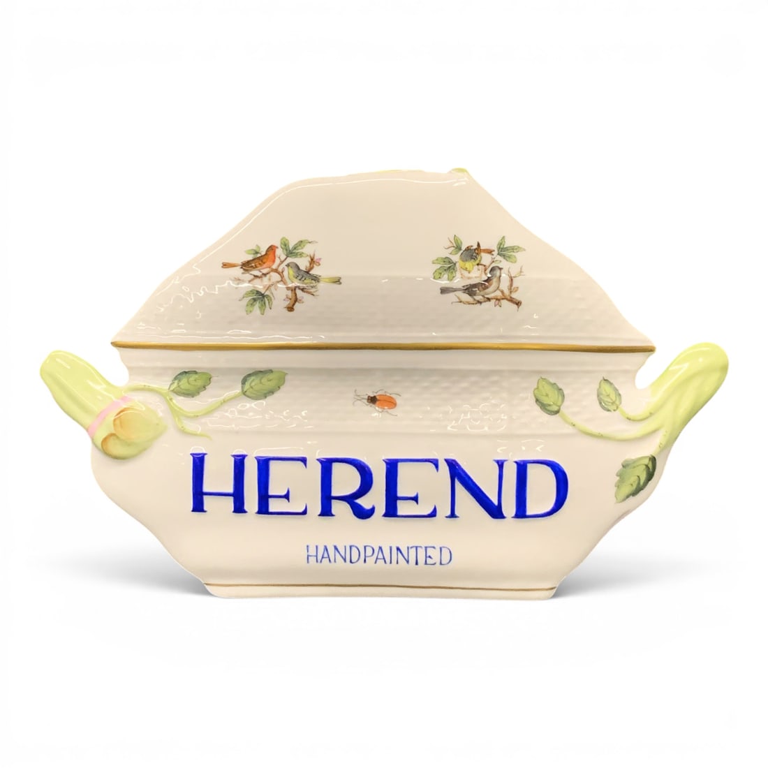 Herend Porcelain Advertising Display Plaque: Herend Porcelain Advertising Display Plaque Designed To Look Like A Small Tureen Marked: Herend Hand Painted8 3/8" Long - 4 7/8" TallHand Of Tureen Is Broken - See Photos