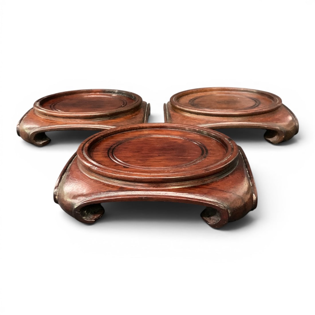 3 Vintage Carved Wooden Footed Bases: 3 Vintage Carved Wooden Footed Bases1 1/2" Tall