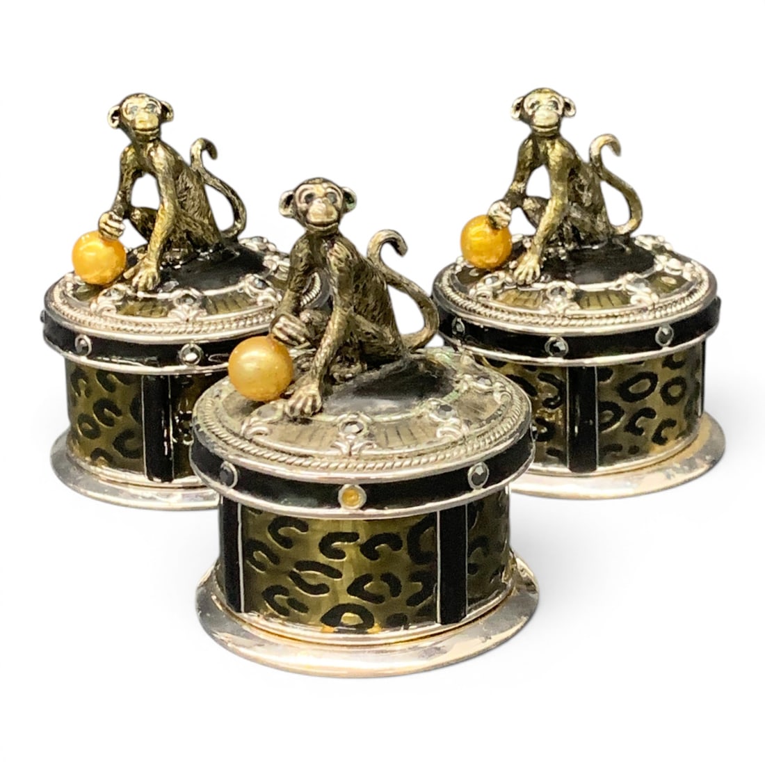 3 Decorative Enamel Monkey Trinket Boxes - 2