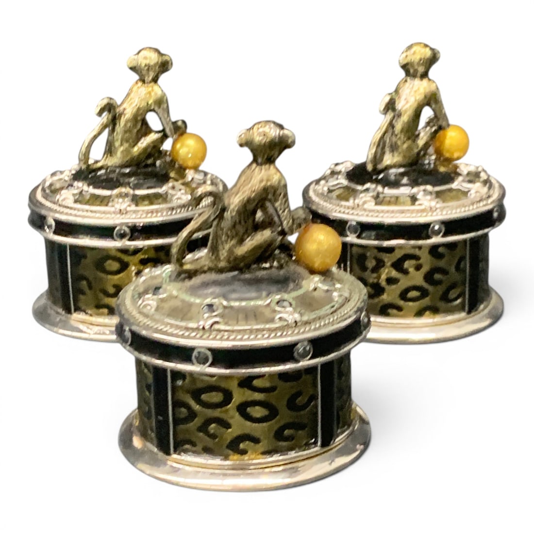 3 Decorative Enamel Monkey Trinket Boxes - 3