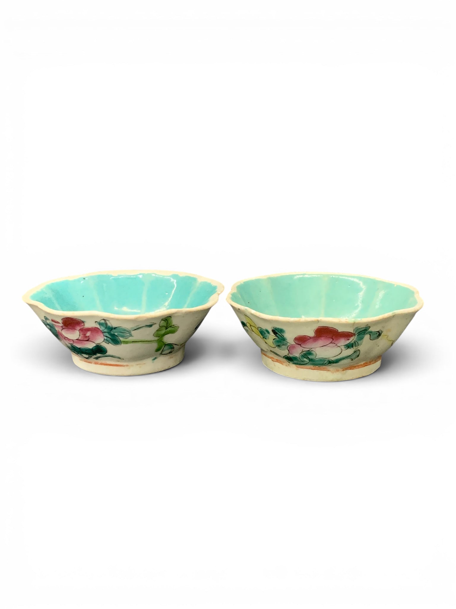 2 Antique Chinese Porcelain Bowls: Antique Chinese Porcelain Bowl Featuring A Scalloped Edge And Is Hand Painted With Floral Designs 1 1/2" Tall - 4 1/2" Diameter
