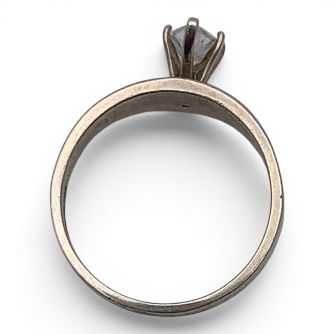 Sterling Silver & Solitaire Clear Stone Ring - 6
