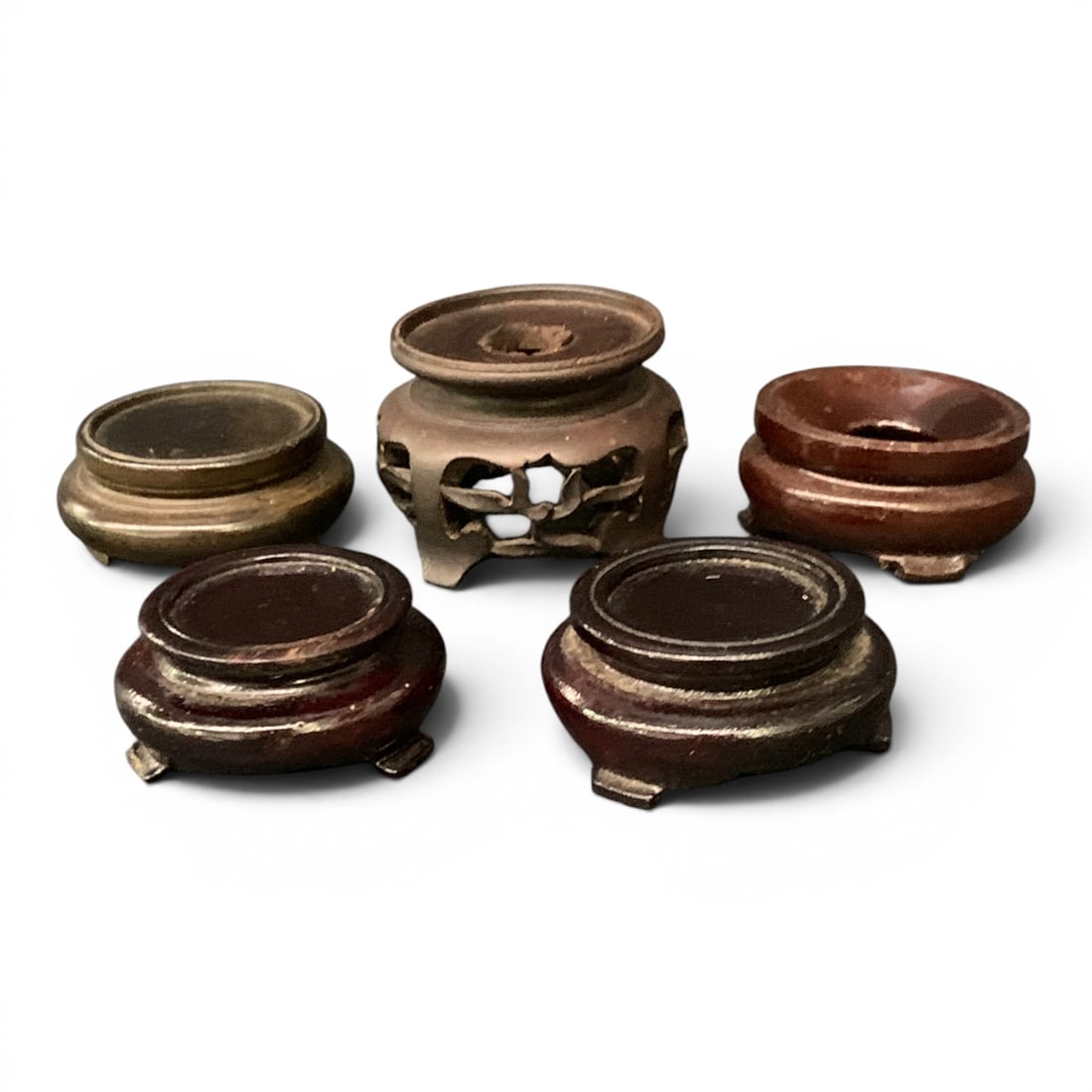 5 Small Vintage Carved Wooden Bases: 5 Small Vintage Carved Wooden Bases3/4" - 1 3/8" Tall