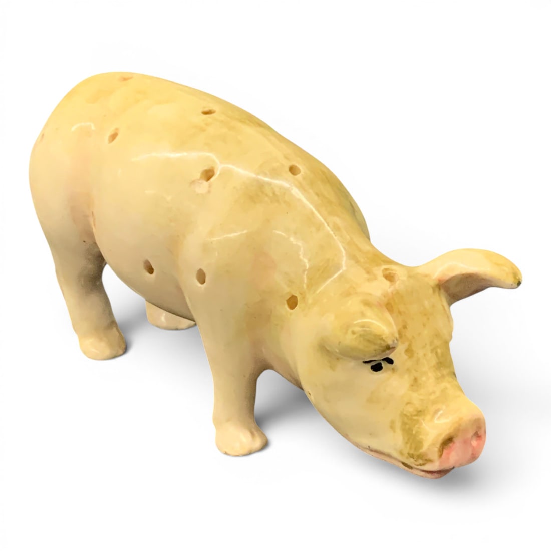 Antique Figural Porcelain Pig: Antique Figural Porcelain Pig 5 1/2" Long Shows Crack To Pig's Right Ear - See Photos