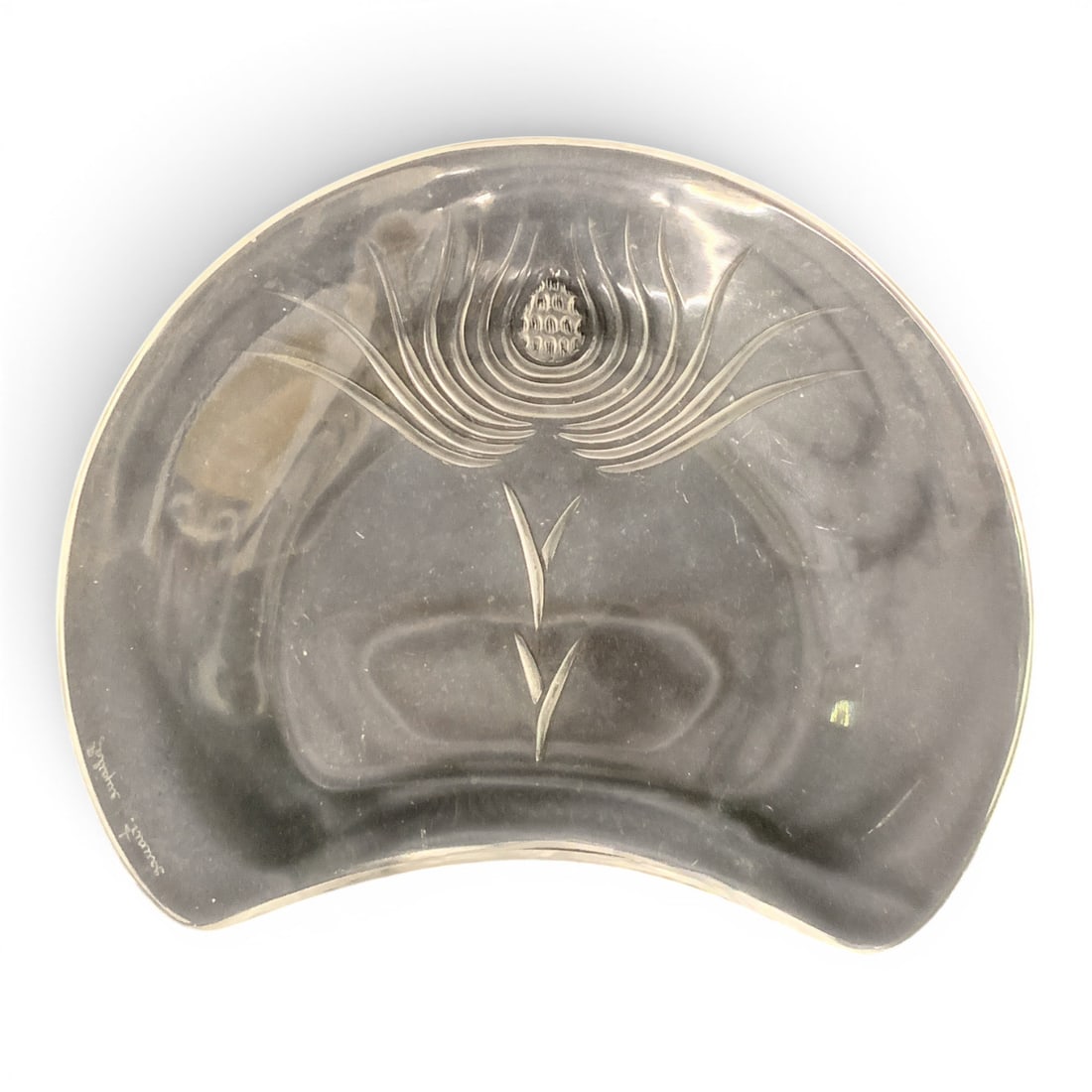 Vintage Lalique Crystal Crescent Salad Plate: Vintage Lalique Crystal Crescent Salad PlateMarked On Bottom: Lalique France 7 5/8" Long
