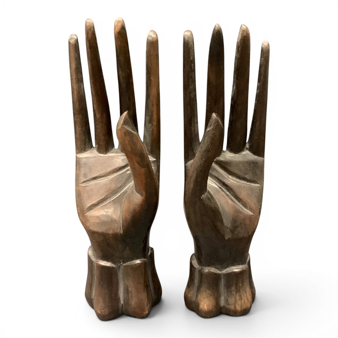 Pair Of Carved Wooden Hand Sculptures: Pair Of Carved Wooden Hand Sculptures 7 1/4" Tall