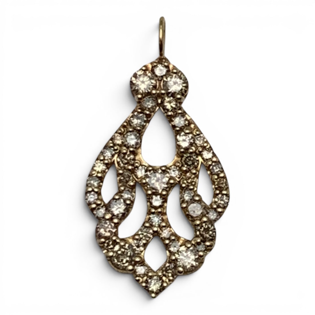 18k Gold & Champagne Diamond Encrusted Pendant: 18k Yellow Gold Pendant Featuring Champagne Round Cut Diamonds Marked 18k - 7/8" Long - 0.7dwtGemstones Tested With Presidium Gem Tester Il - Berners Does Not Guarantee Authenticity Of Gemstones