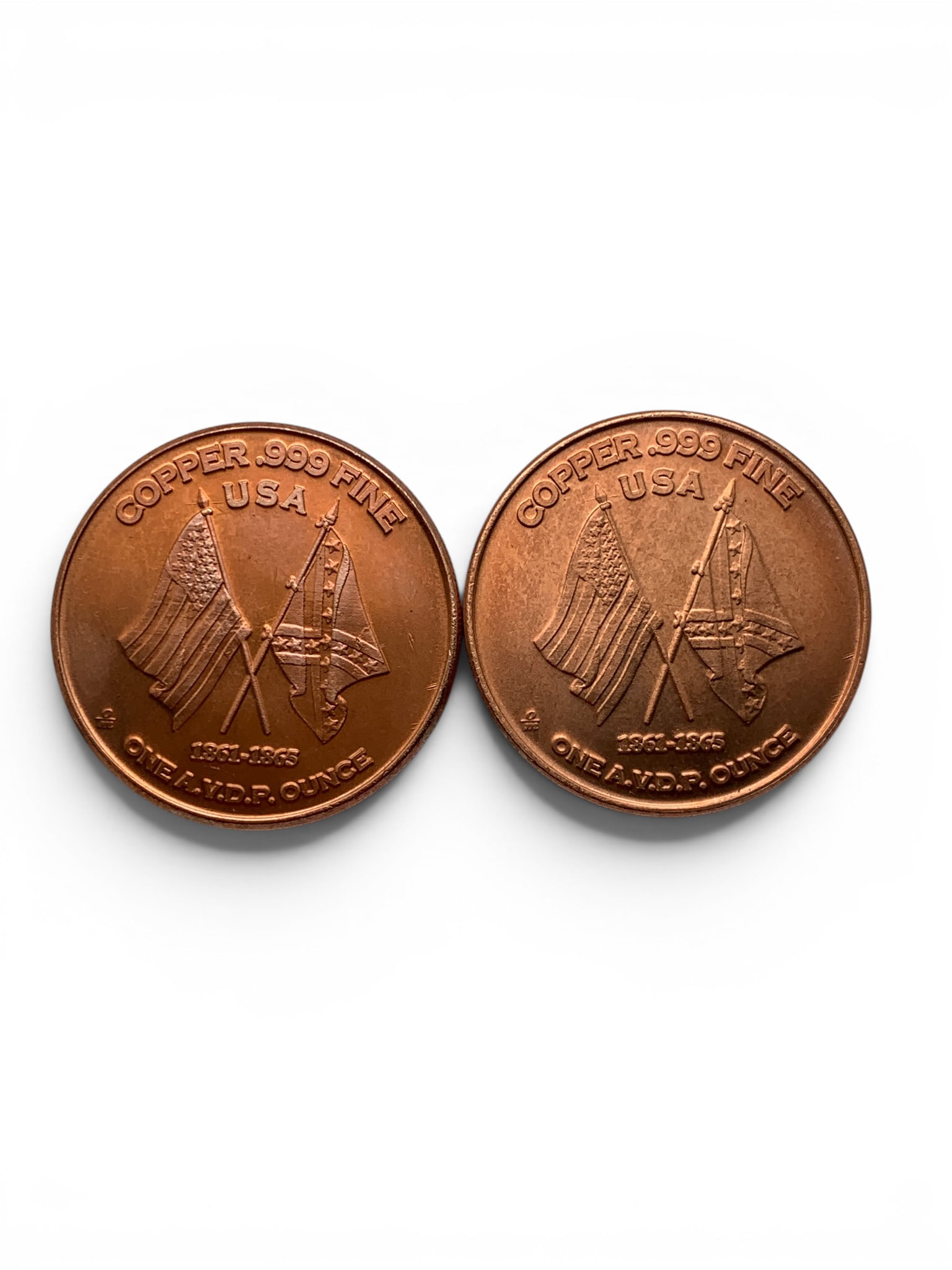 2 Confederate Theme 1 Ounce Copper Rounds - 2