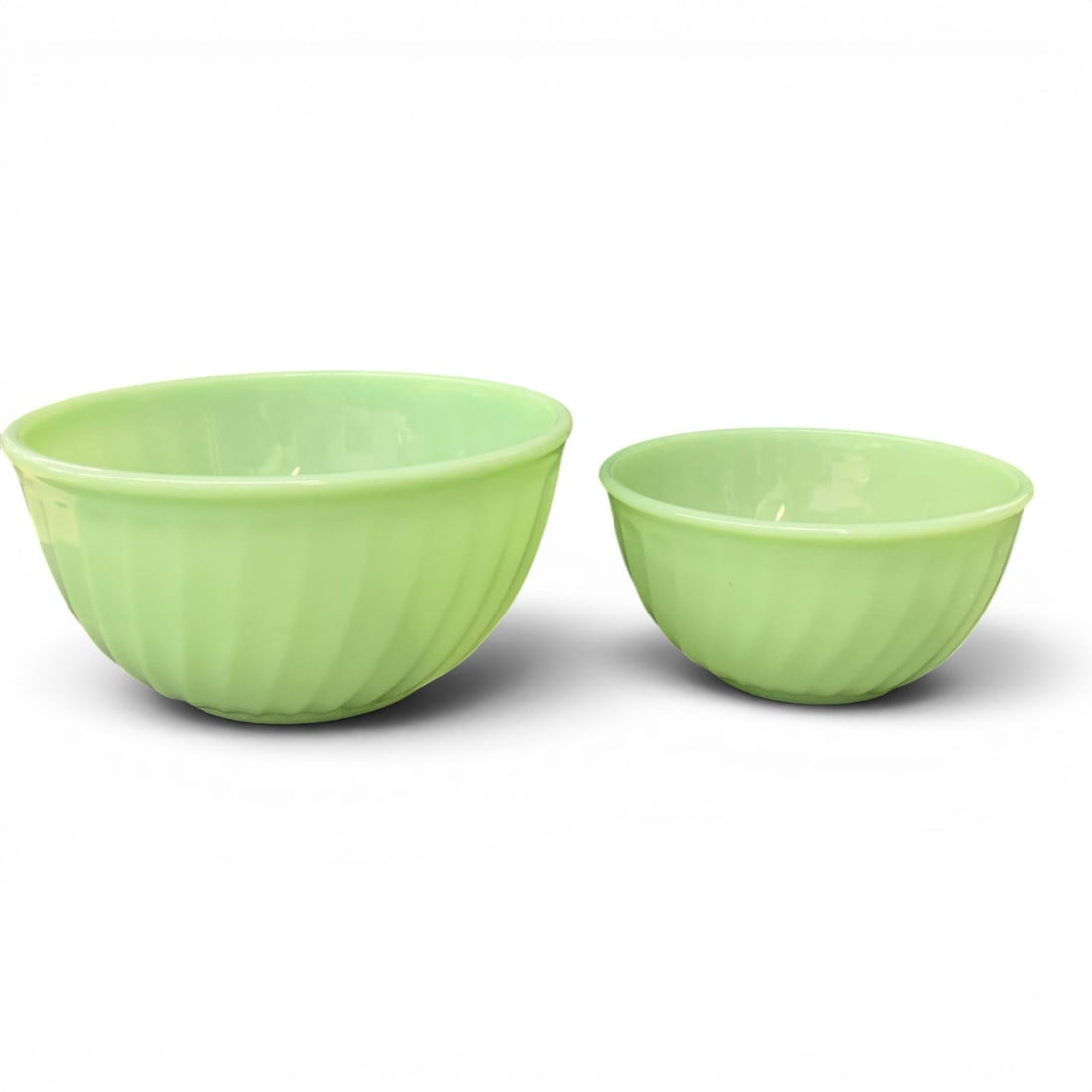 2 Vintage Fire- King Jadeite Swirl Mixing Bowl: 2 Vintage Fire- King Jadeite Swirl Mixing BowlsMarked On Bottom: Fire King Ware, Anchor Hocking, Made In Usa7" & 9" Diameter