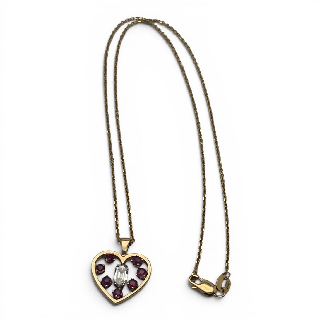 14k Yellow Gold Heart Pendant Necklace: 14k Yellow Gold Chain Necklace With A 14k Yellow Gold Heart Pendant Featuring 1 Emerald Cut Lab Grown Diamond Approx. 0.40ct.Marked 14k - 16 1/2" Long - 2.6 DwtGemstones Tested With Presidium Gem
