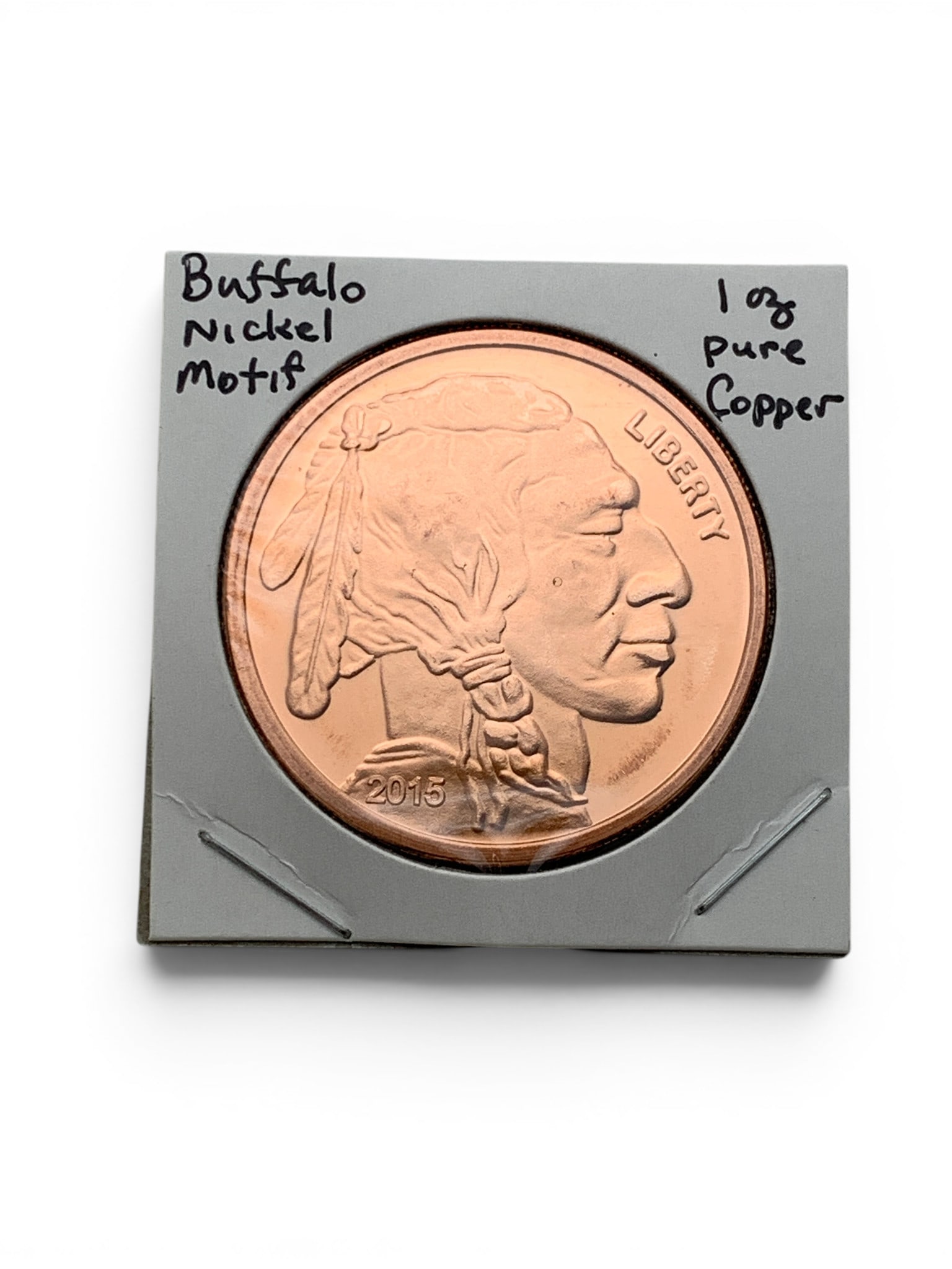Buffalo Nickel 1 Ounce Copper Round: 1 Ounce .999 Fine Copper Round Depicting A Buffalo NickelMarked: 1 Avdp Oz. Fine Copper