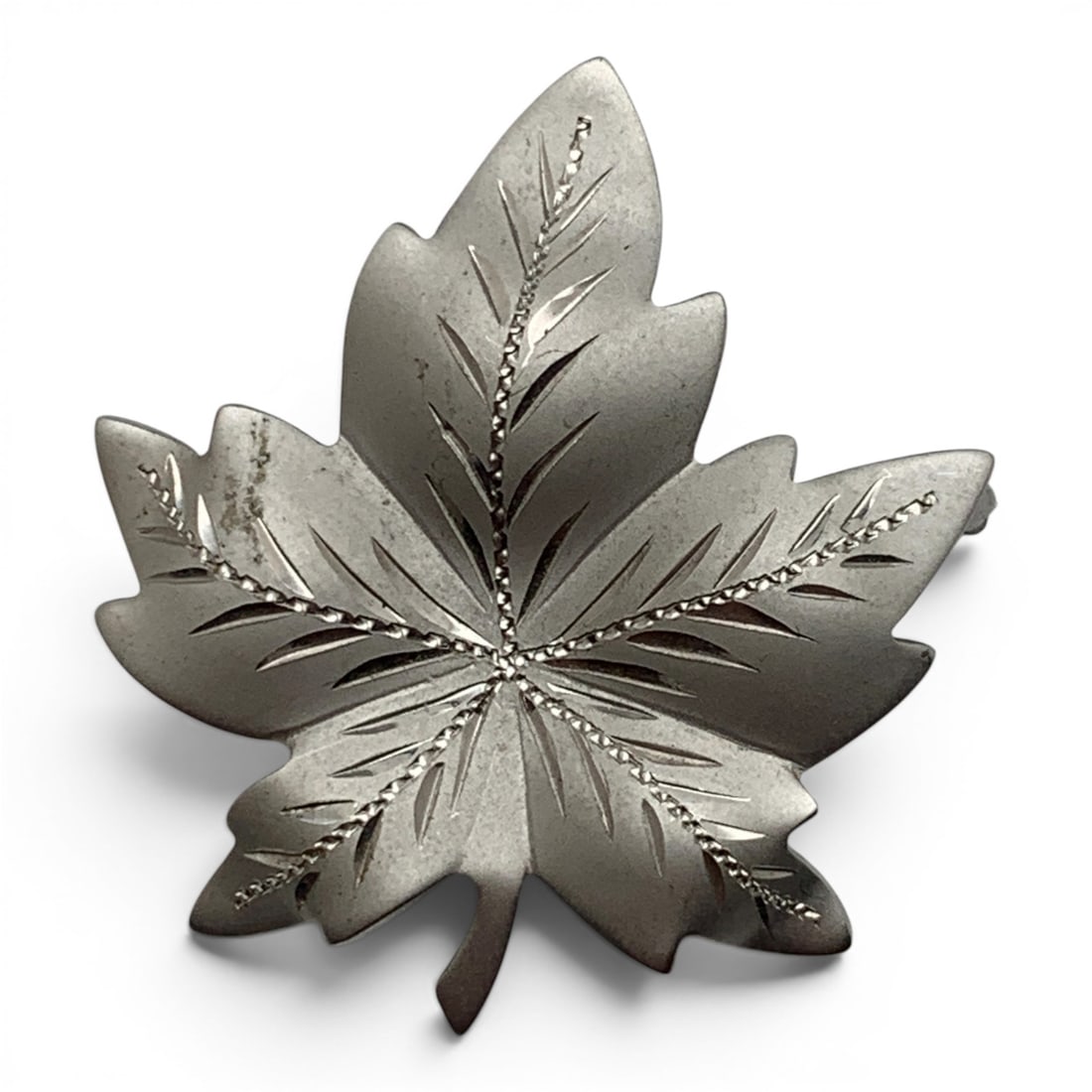 Sterling Silver Etched Leaf Pin - 2