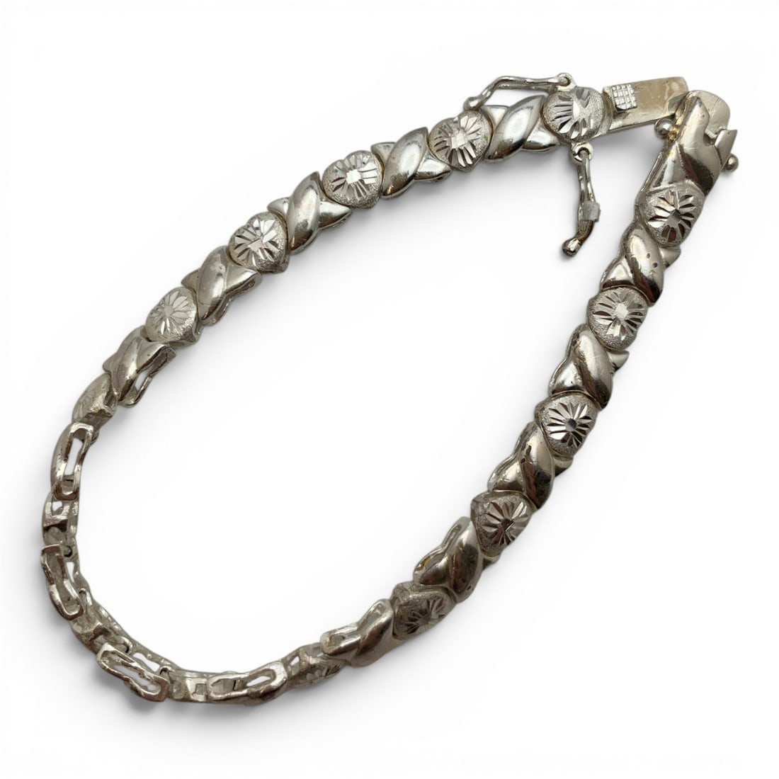 Sterling Silver Etched Heart Bracelet (1 of 7)