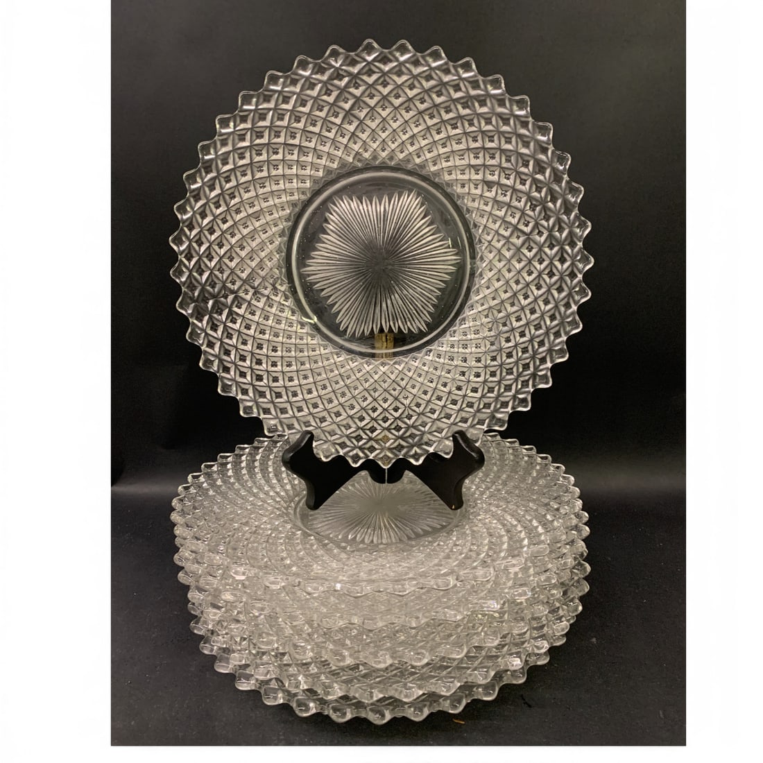 Set Of 6 Glass Plates: Set Of 6 Glass Plates Featuring A Diamond Pattern10 1/2" Diameter