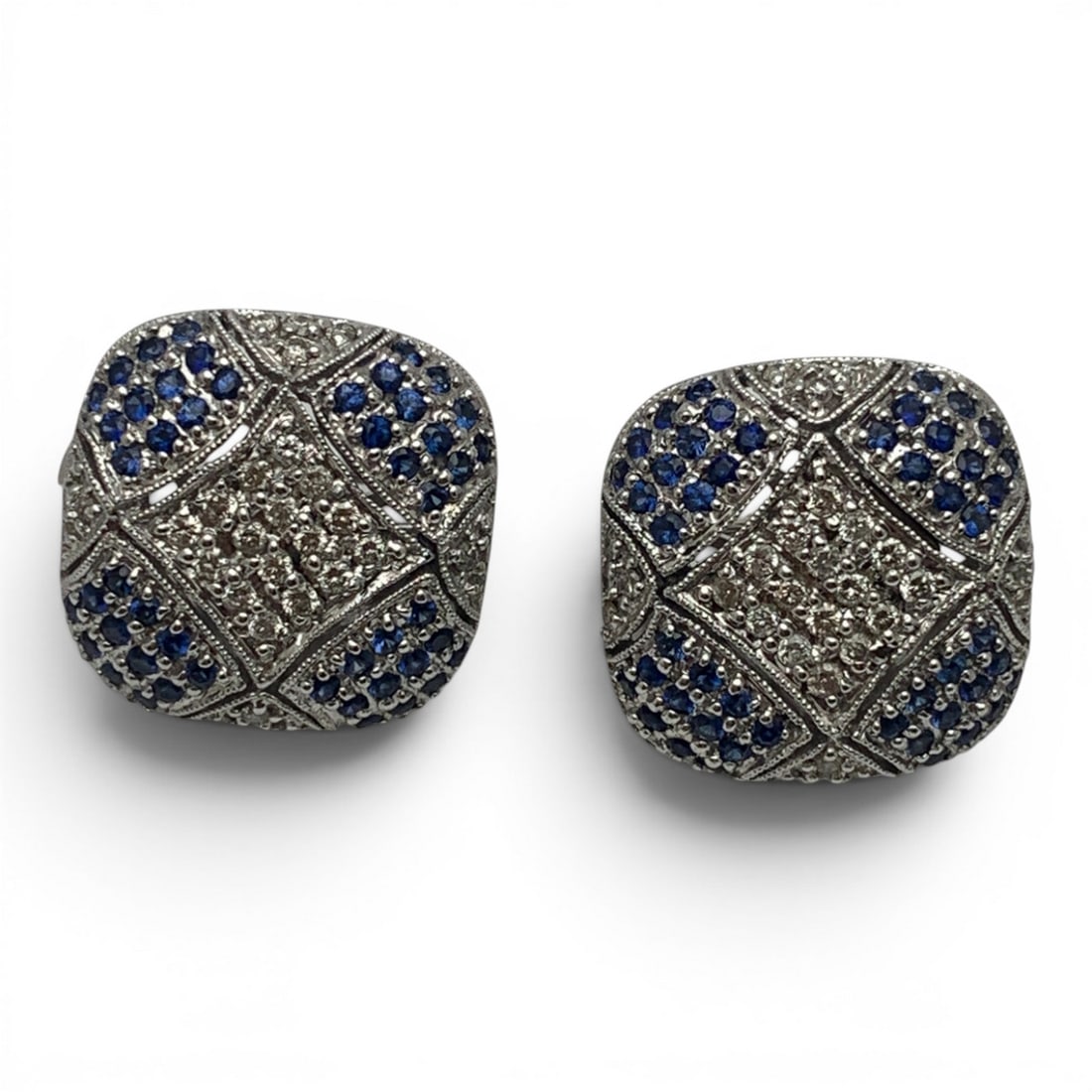 14k White Gold Diamond & Blue Topaz Earrings: 14k White Gold Earrings Featuring 32 Round Cut Lab Grown Diamonds Approx. 0.025ct Each & 48 Round Cut Blue Topaz Gemstones.Marked 585 - 5/8" Long - 7.0 DwtGemstones Tested With Presidium Gem Tester