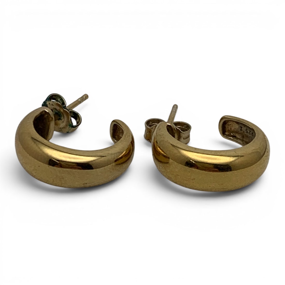 Pair Of Sterling Silver Gold Tone Earrings: Pair Of Sterling Silver Gold Tone Hoop Earrings Marked: 925 - 5/8" Long - 4.8 Grams