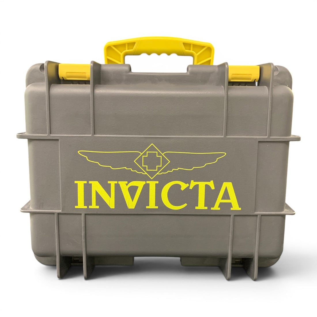 Invicta Grey & Yellow 8 Watch Carrying Case: Invicta Grey & Yellow 8 Watch Carrying CaseMarked: Invicta 15" X 12"