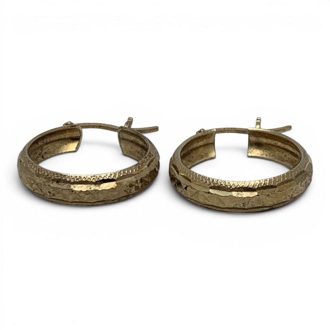 Pair Of Sterling Silver Gold Tone Hoop Earrings: Pair Of Sterling Silver Gold Tone Hoop Earrings Featuring A Textured Design Marked: 925 - 1" Long - 3.7 Grams