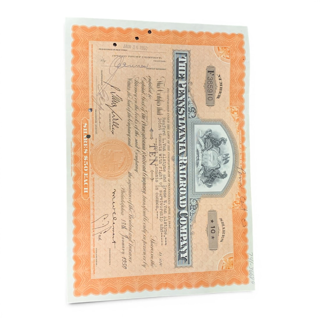 Vintage 1950 Railroad Stock Certificate (1 of 3)