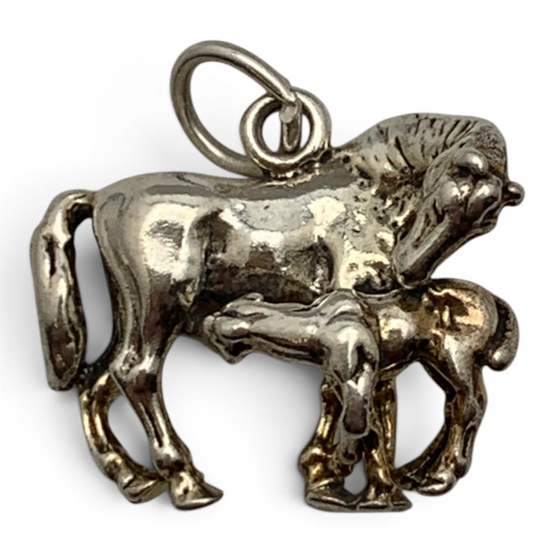 Silver Horse & Foal Charm: Silver Charm Featuring A Mother Horse And Its FoalTests Silver - 5/8" Long - 3.9 Grams