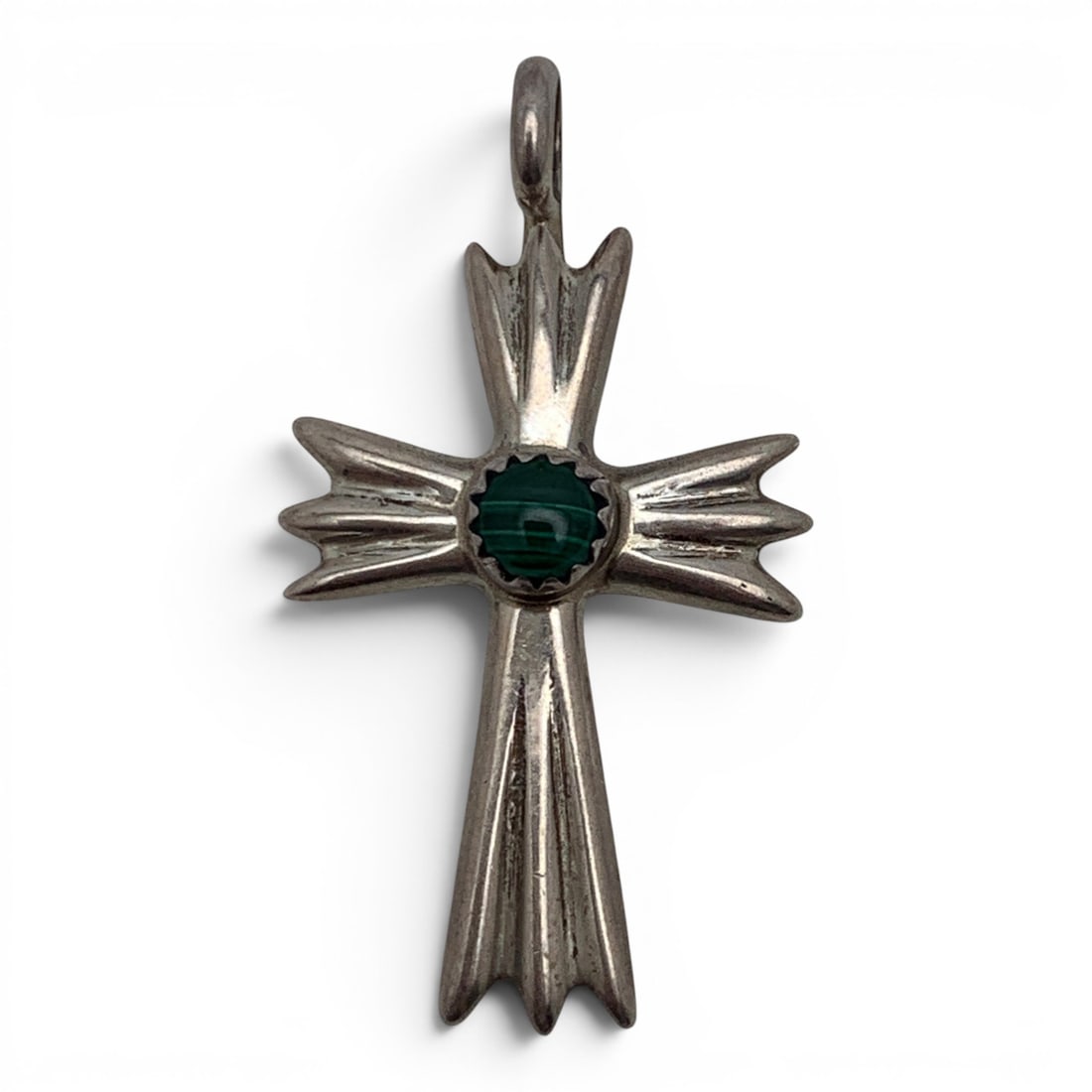 Sterling Silver & Malachite Cross Pendant (1 of 3)
